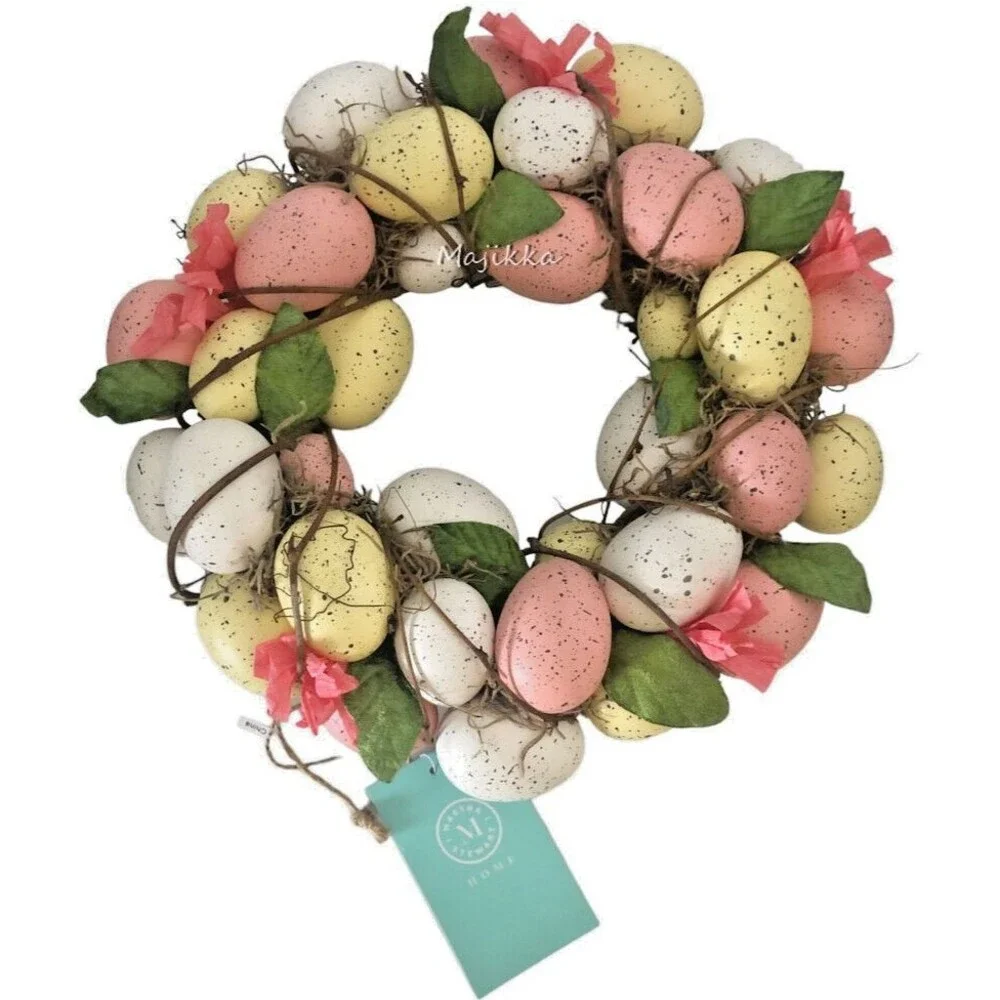 Martha Stewart Spring Easter Egg Wreath Speckled Pastel Pink White Yellow 12.5